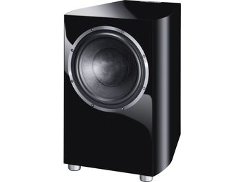 Heco Celan Revolution Sub 32 A subwoofer i sort lak, rund højttaler, metalgitter, 4 fødder