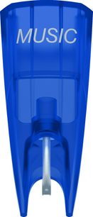 Diamante per giradischi Ortofon Stylus Concorde Music Blue, vista frontale, colore blu, scritta "MUSIC" in bianco