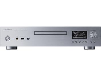 Technics SL-G700M2 gümüş CD çalar, önden görünüm, LCD ekranlı ön panel, düğmeler ve kontrol düğmesi