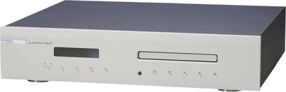 Musical Fidelity M3scd sølv hi-fi CD-spiller med rektangulær front, svart skjerm, CD-spalte og runde knapper