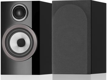 Diffusore da libreria Bowers & Wilkins 707 S3 nero laccato, vista frontale, tweeter e altoparlante medio/basso
