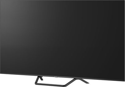 Panasonic TV-65W95BEG sort fjernsyn med høj opløsning, sort, glas-skærm med kant-til-kant design og tynd ramme, centralt sort trapezoid fod, trekvarts forfra