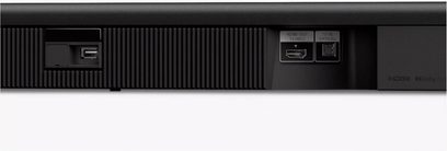 Sony HT-S400, bagsidevisning, synlige stik: HDMI OUT, TV IN optisk, USB-port, tekstureret overflade, Dolby Audio-logo
