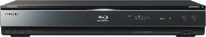Sony BDP-S560 4K Blu-ray-afspiller, set forfra, blank sort front, blåt LED-display, kontrolknapper, diskskuffe, USB- og HDMI-porte