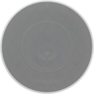 Stropní vestavný reproduktor Bowers & Wilkins CCM663SR černý, pohled zepředu, bílá kruhová perforovaná kovová mřížka