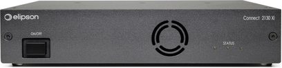 Integreret stereo hi-fi forstærker Connect 2130 Xi, frontvisning, sort rektangulært kabinet, tænd/sluk-knap, cirkulært gitter, 3 indikatorlamper