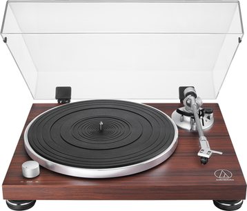 Giradischi hi-fi Audio Technica AT-LPW50BTRW, telaio in legno, coperchio trasparente, piatto nero, braccio dritto argentato