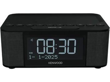 Kenwood CR-ST55DAB svart klokkeradio, forfra med digital skjerm og sidehøyttalere