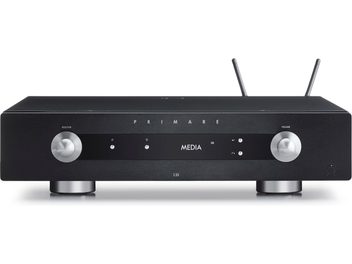 Wzmacniacz hi-fi stereo Primare I35 Prisma M36 czarny, przedni panel ze szczotkowanego aluminium, przyciski dotykowe, wyświetlacz LED