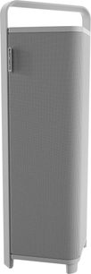 Altavoz Bluetooth portátil Sonoro Vibes XL blanco, formato tipo columna con asa integrada y panel frontal de tela gris claro