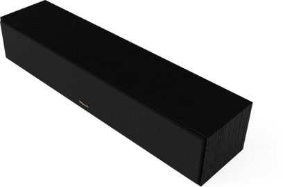 Top view of Klipsch R-30C black center speaker, rectangular wooden cabinet with black acoustic grille
