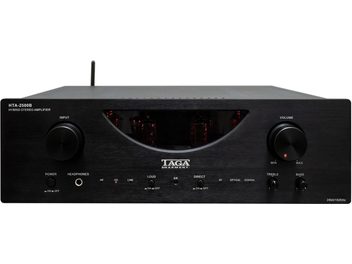Στερεοφωνικός ενισχυτής hi-fi Taga Harmony HTA-2500B, μπροστινή όψη, κουμπιά και υποδοχές στην πρόσοψη, κεντρική ψηφιακή κόκκινη οθόνη