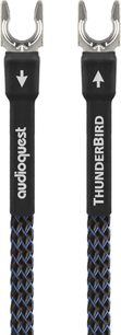 ThunderBird GroundGoody 2m fon kablosu, siyah ve mavi örgülü kılıf, gümüş renkli metal konektörler, çatal uçlar, ön görünüm