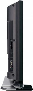 Televizor Sony KDL-52Z4500, pohled z boku, černý plochý obdélníkový displej, šedý podstavec, konektory na zadní straně