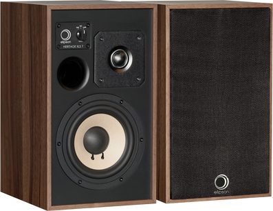 Diffusore acustico da libreria Elipson Heritage XLS 7 in legno con woofer, tweeter e porta bass reflex, vista frontale