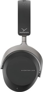 Trådløse Bluetooth-hifi-hovedtelefoner Aventho 300 sort, venstre sidevisning, sort hovedbøjle med synligt logo, sort cirkulær ørekop