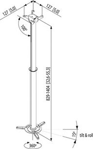 Vogel's PPC 180 loftbeslag til projektor i metal, set forfra med mål, 360° rotation, 15° hældning