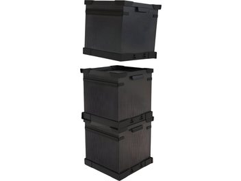 Raft pentru viniluri HumminGuru FlexiCube negru cu 3 module stivuibile, cu panouri striate și mânere integrate