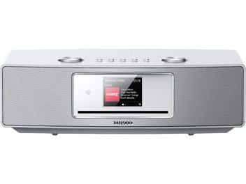 FM- eller digital internetradio CR-ST700SCD silver, framsida, mittskärm, 2 runda knappar på toppen