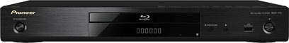 Pioneer BDP-170 sort Blu-ray-afspiller, set forfra, sort front med blå display, knapper og USB-port