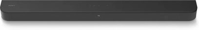 Sony HT-S400 soundbar sort, set forfra, aflang rektangulær form, afrundede hjørner, glat overflade, diskrete knapper