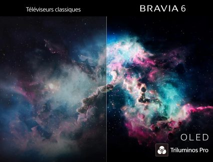 Comparativo do televisor BRAVIA 6 OLED Triluminos Pro, nebulosa brilhante em contraste com um ecrã clássico sem brilho