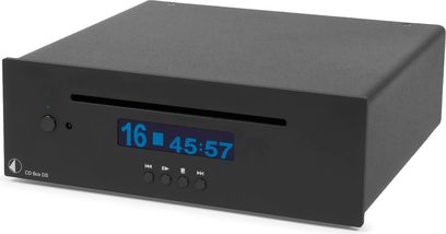 Pro-Ject CD Box DS sort CD-afspiller, kompakt metalkabinet, blåt display, 6 knapper, minimalistisk design