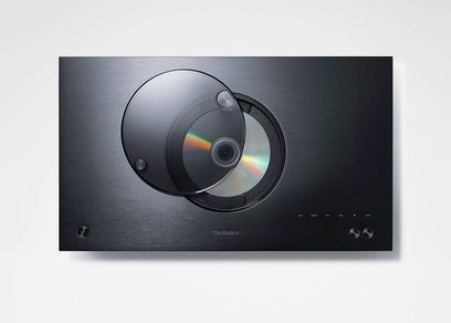 Trådløs tilsluttet højttaler SC-C70MK2EGK sort, set ovenfra, CD-afspiller åben, disk isat, kontrolknapper til højre