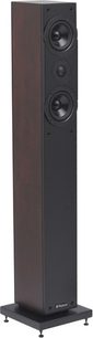 Highland Audio Oran 4303 gulvhøjttaler, mørkt træ, 2 runde højttalere, diskant, sort fod, set forfra