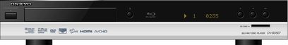 Onkyo DV-BD507 sort Blu-ray-afspiller, set forfra, med sort front, LED-display, knapper og diskskuffe
