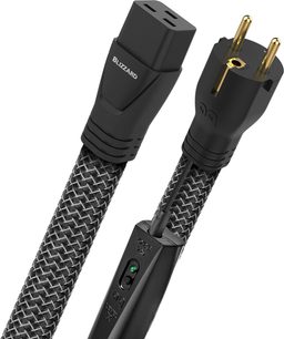 Audioquest Blizzard IEC19 3m sort strømforsyningskabel, guldbelagte stik, grå flettet kappe