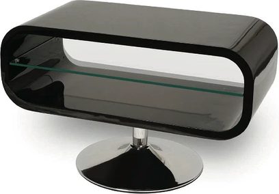 Sort TechLink OPO 80 TV-møbel set forfra, glashylde, åbent rum til audio-video-enheder