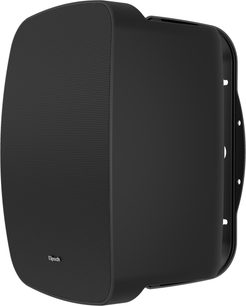 Diffusore da esterno Klipsch PSM-650-T nero, vista di tre quarti con griglia frontale e supporto a parete