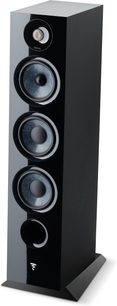 Focal Chora 826 sort gulvhøjttaler, set forfra, 4 runde højttalere i lodret række på sort front