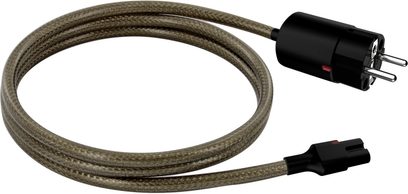 Napájecí kabel EAT Essential Audio Tools C8 5 m, hnědý opletený plášť, černé konektory na obou koncích