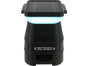 Definitive Audio Solar Easyrider bluetooth-kõlar, eestvaade, must perforeeritud võre, päikesepaneel, sinine valgus