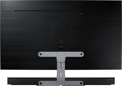 Suporte de parede para TV Samsung WMN300SB/ZF preto, vista frontal, tela plana retangular, braços vertical e horizontal em formato de T