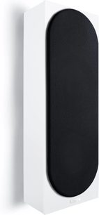 diffusore da parete Canton GLE 15 S2 bianco opaco con grande griglia frontale nera visto di tre quarti