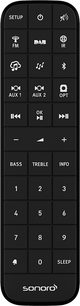 Schwarze Sonoro-Elite-Fernbedienung für Tischradio mit Tasten für FM, DAB, Bluetooth und Audioeinstellungen