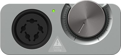 Передпідсилювач для навушників STAX SRM-D10 II сірого металевого кольору, вид спереду, чорний поворотний перемикач зліва, круглий роз'єм для навушників справа