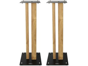 Enova HIFI MAJESTY 80 WD højttalerstativ, set forfra, 2 trækolonner, sort sokkel og plade, metalbeslag
