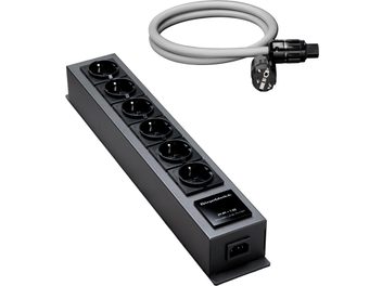 Multiprise parasurtenseur GigaWatt PF-1e noire 6 prises Schuko avec cordon secteur tressé gris détachable