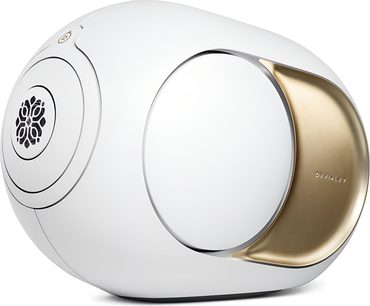 Cassa intelligente DEVIALET Phantom Ultimate 108 dB Opéra de Paris stereo bianca, vista laterale, inserto dorato metallizzato