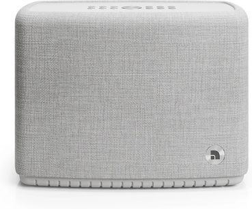 Altavoz inteligente Audio Pro A15 W gris claro, rectangular con esquinas redondeadas y controles en la parte superior