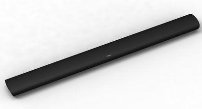Sort, langstrakt GoldenEar SuperCinema 3D Array X-centerkanal, set forfra med aftagelig sort gitter