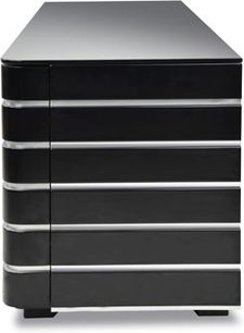 Norstone Design Baho sort lakkeret audio-/videomøbel, 6 sorte skuffer, set forfra