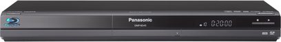Panasonic DMP-BD45 sort 4K Blu-ray-afspiller, set forfra, blå LED-display, kontrolknapper på frontpanelet