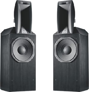 JBL Array 1400 sorte gulvhøjtalere, set forfra, synlige højttalerenheder, diskant øverst, beskyttelsesgitter
