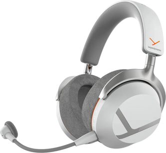 Cuffie da gaming Beyerdynamic MMX 100 bianche e grigie con microfono flessibile e cuscinetti circumaurali grigi