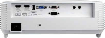Optoma HD29HST hvid videoprojektor, set forfra, med HDMI VGA USB RS232 lyd in/ud stik, DLP 4K Full 3D 1080p
